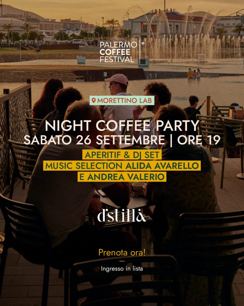Night Coffee Party PCF 2026 – Aperitif e DJ set con Alida Avarello e Andrea Valerio, sabato 26 settembre ore 19, Morettino Lab